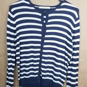Cabi Blue White Stripe Cardigan Sweater Size Med